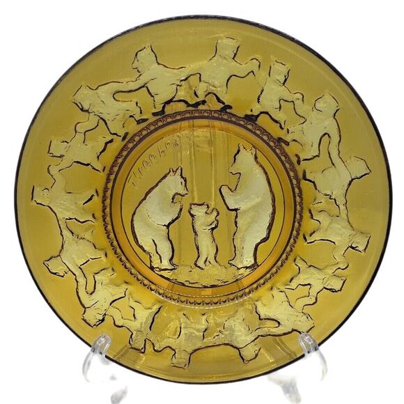 Tiara Indiana Glass Amber Nursery Rhyme Plates Set of 4 Mint Condition Vintage - Picture 3 of 11